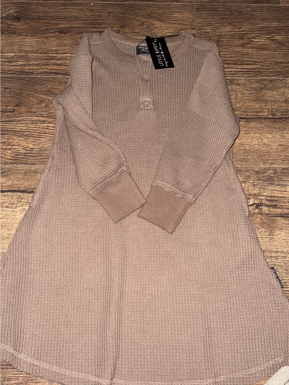 Little Bipsy Waffle Knit Dress in Warm Taupe